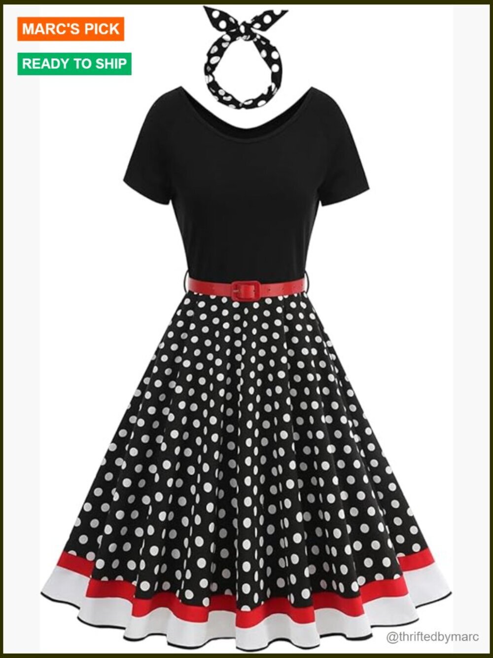 Vintage 50s Style Swing Dress with Belt Midi Prom Cocktail